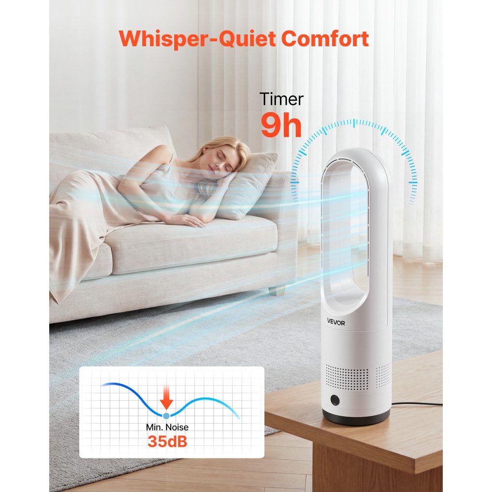 UML-018 Bladeless Tower Fan 20W – 8 Speeds, 80° Oscillation, Remote Control, White