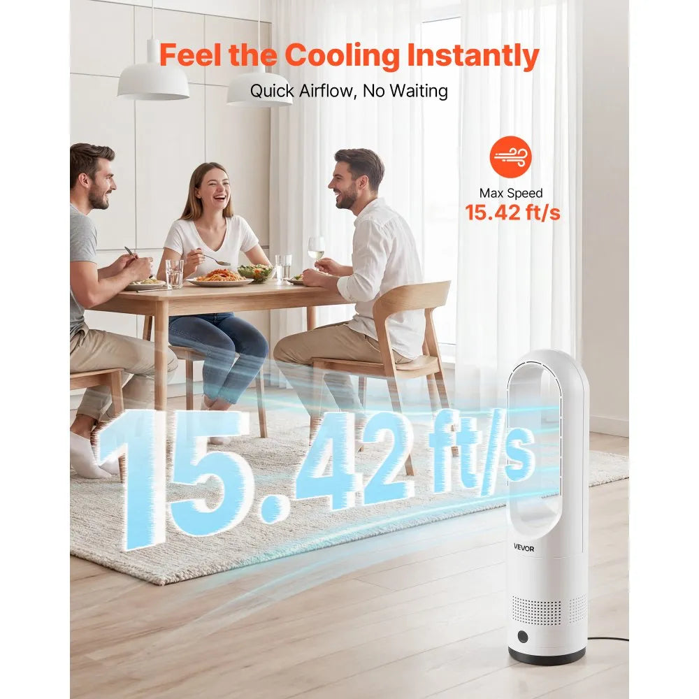 UML-018 Bladeless Tower Fan 20W – 8 Speeds, 80° Oscillation, Remote Control, White