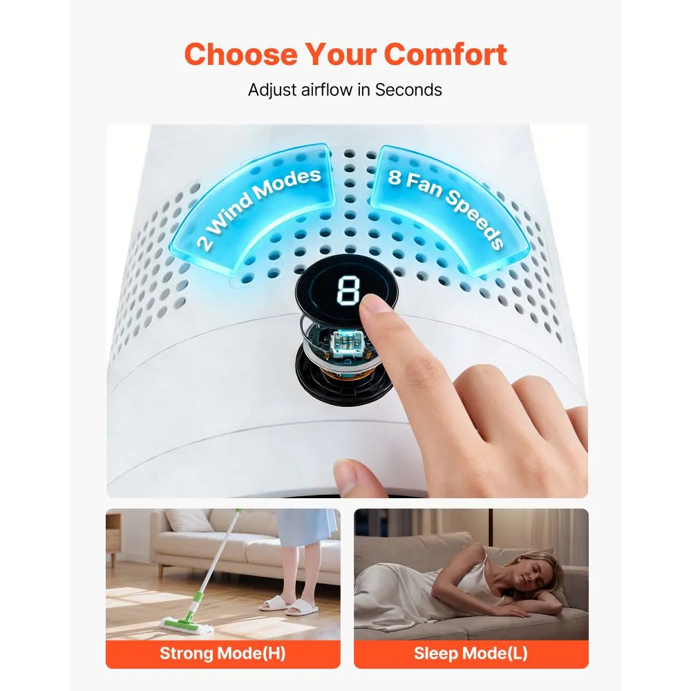 UML-018 Bladeless Tower Fan 20W – 8 Speeds, 80° Oscillation, Remote Control, White