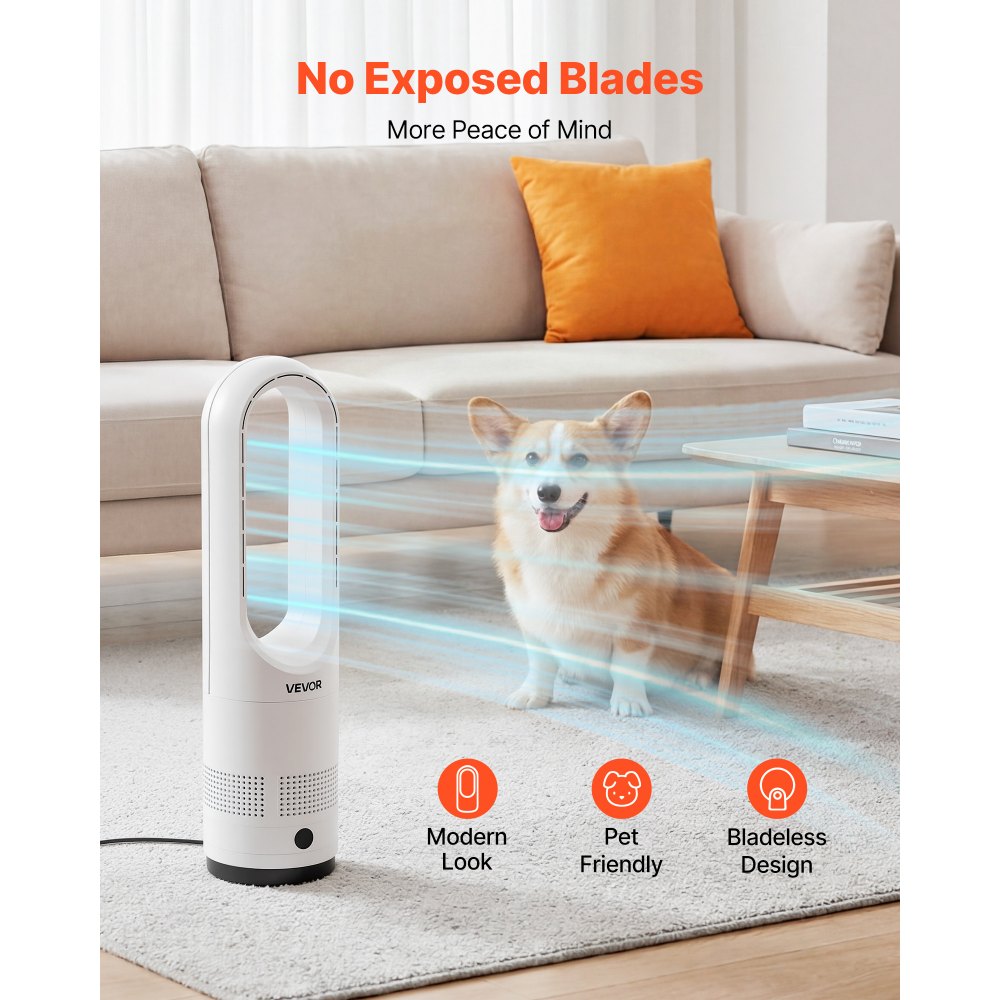 UML-018 Bladeless Tower Fan 20W – 8 Speeds, 80° Oscillation, Remote Control, White