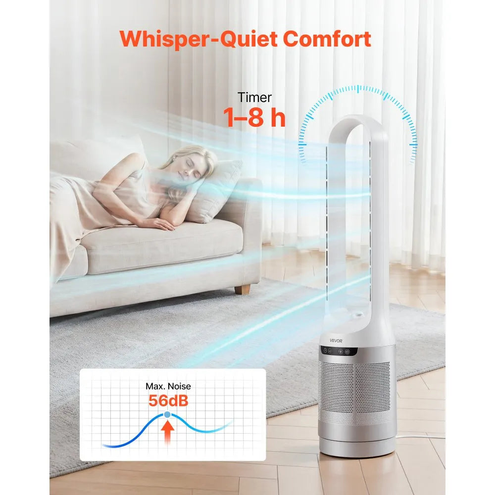 LF1000-01AR Bladeless Tower Fan 40W – 65° Oscillating, 12 Speeds, 4 Modes, Remote Control, White