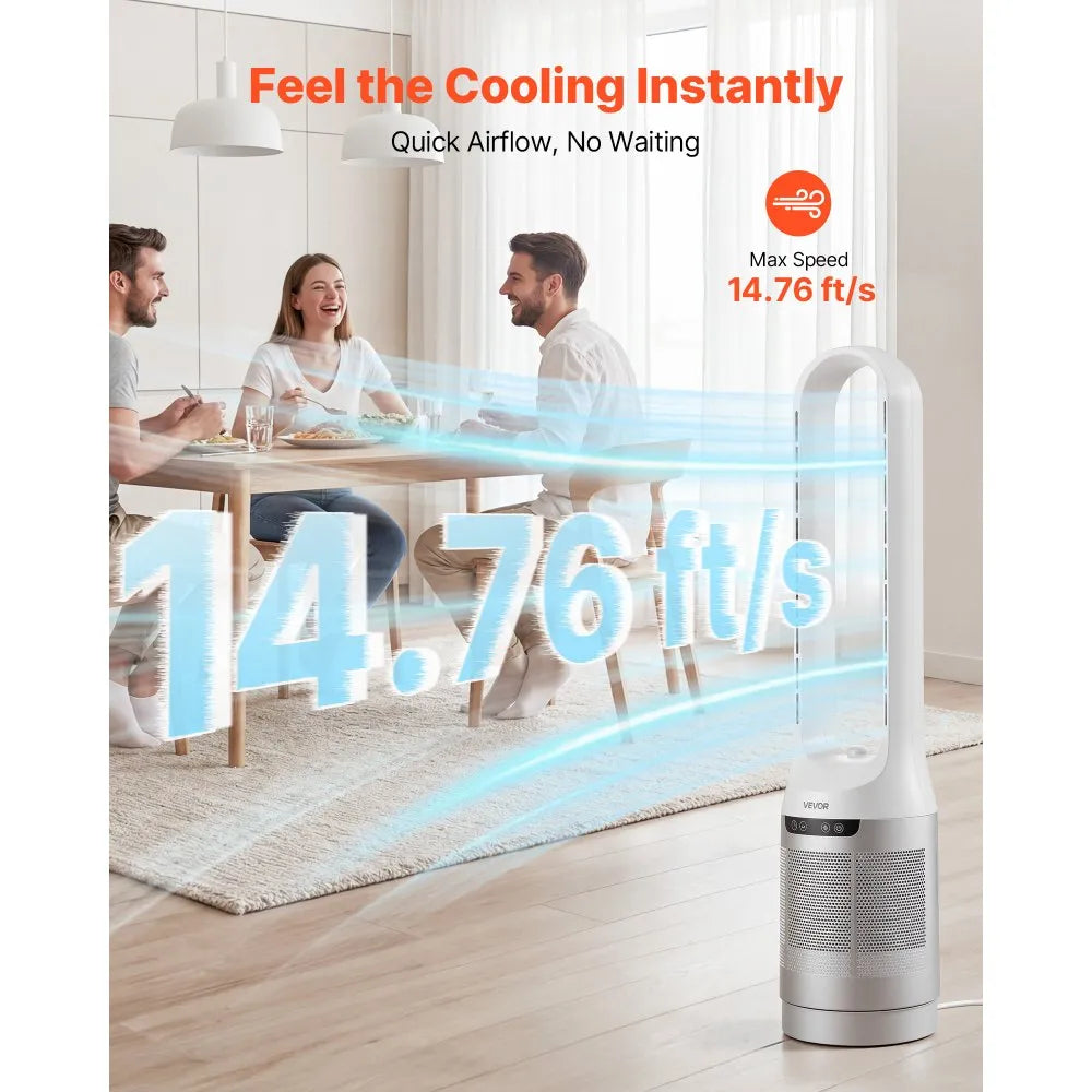 LF1000-01AR Bladeless Tower Fan 40W – 65° Oscillating, 12 Speeds, 4 Modes, Remote Control, White