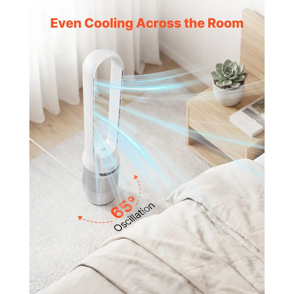 LF1000-01AR Bladeless Tower Fan 40W – 65° Oscillating, 12 Speeds, 4 Modes, Remote Control, White