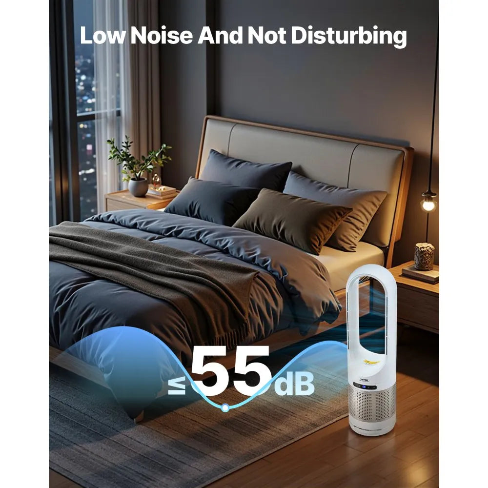 UML-046JR 34" Bladeless Tower Fan with Heater, HEPA Air Purifier, Remote & 8 Speeds
