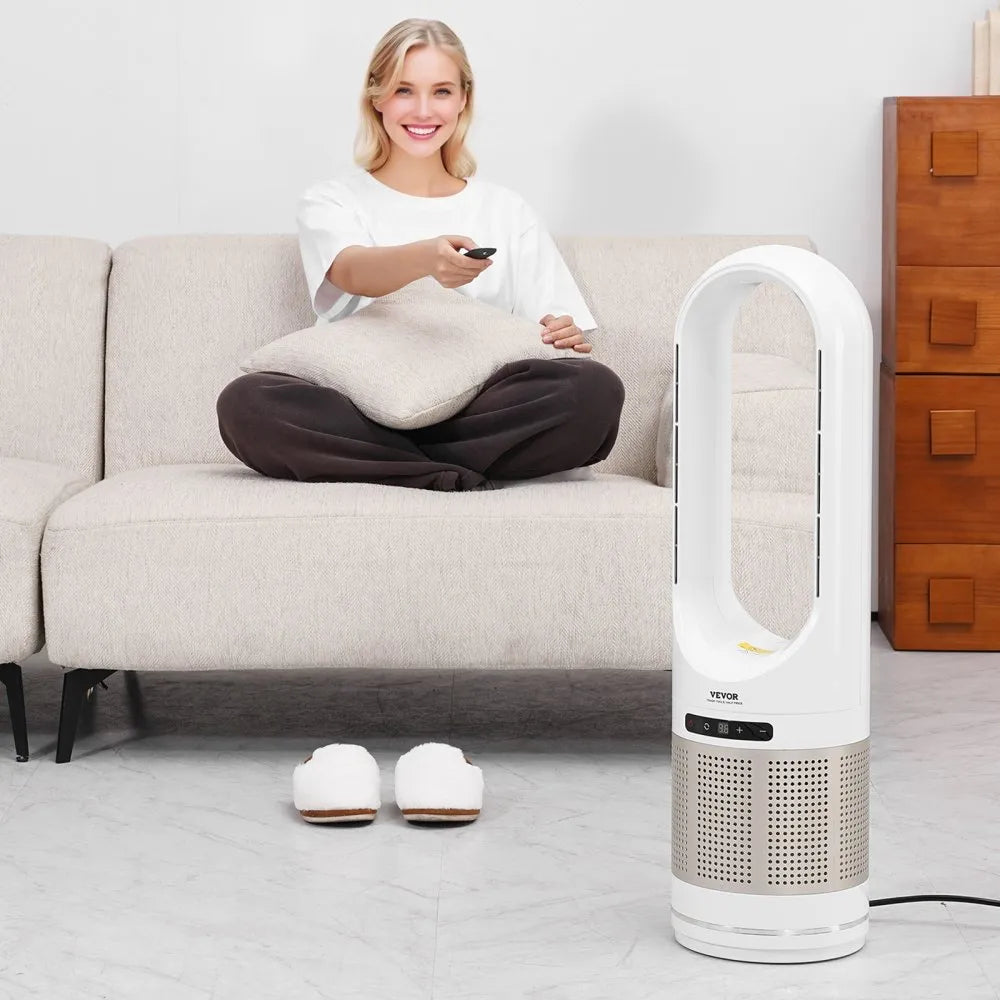 UML-046JR 34" Bladeless Tower Fan with Heater, HEPA Air Purifier, Remote & 8 Speeds