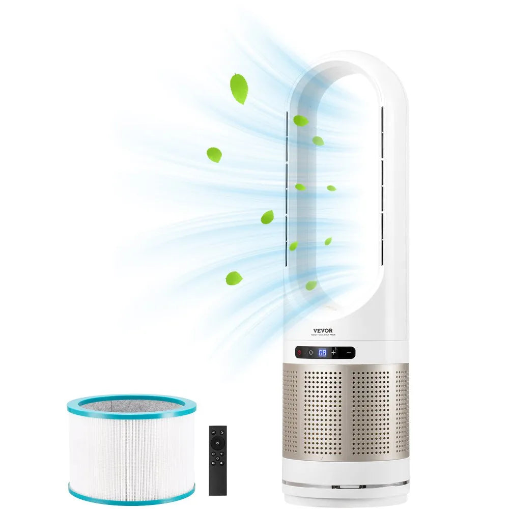 UML-046JR 34" Bladeless Tower Fan with Heater, HEPA Air Purifier, Remote & 8 Speeds
