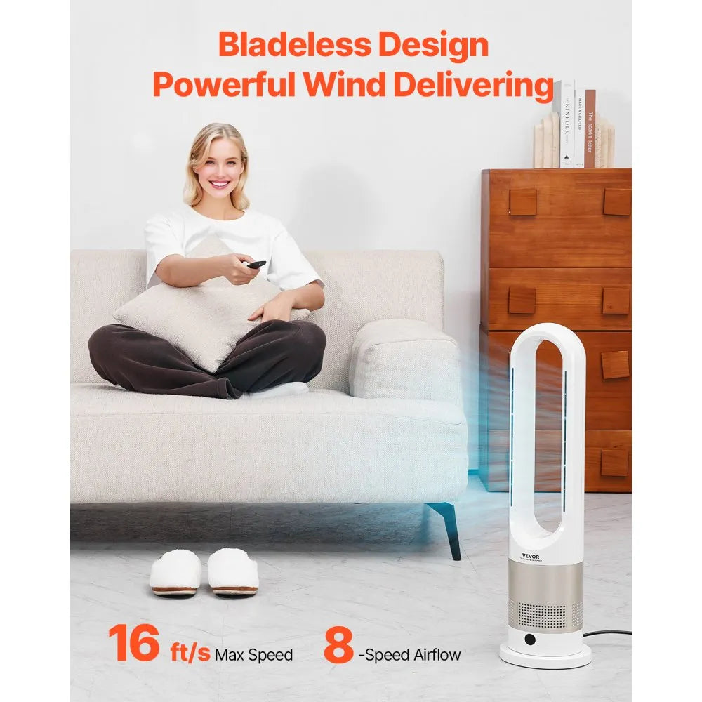 UML-030JR 26" Bladeless Tower Fan with Heating, 8 Speeds, 80° Oscillation, Remote Control, 9H Timer