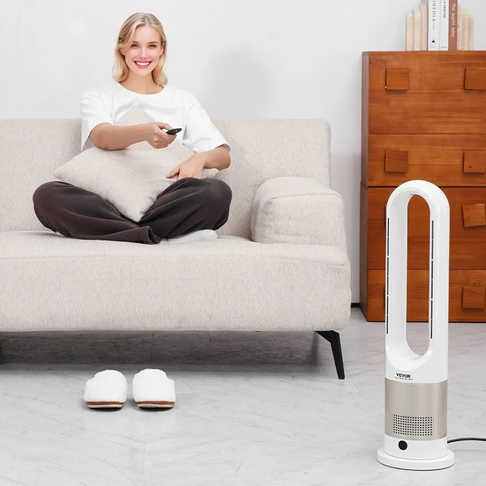 UML-030JR 26" Bladeless Tower Fan with Heating, 8 Speeds, 80° Oscillation, Remote Control, 9H Timer
