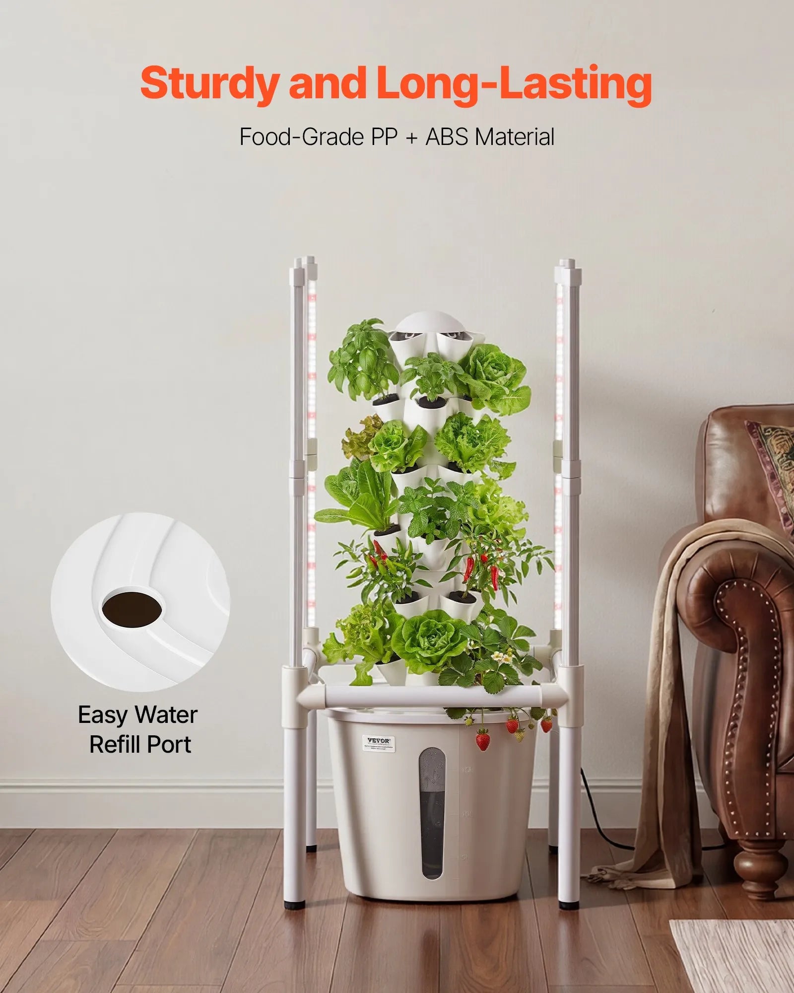 VV2-6C-US 30-Pod 6-Tier Hydroponic Tower Garden with LED Grow Light & App Control