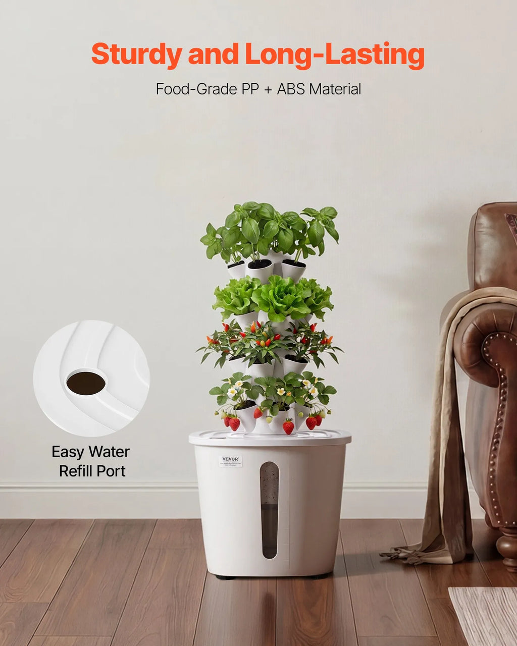VV1-4C-US 20-Pod Hydroponic Tower Garden Kit – 4-Tier Vertical Indoor Growing System with 20L Water Tank & Pump