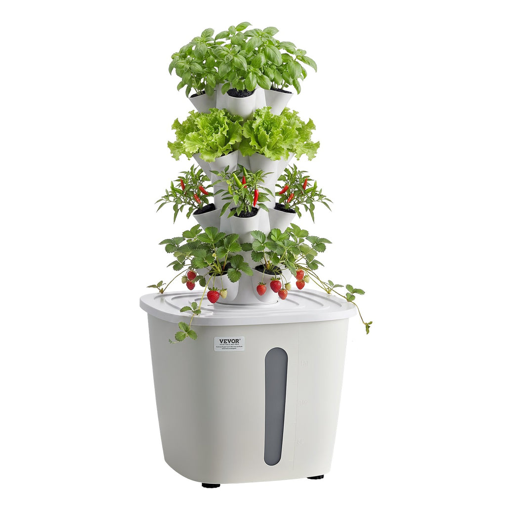VV1-4C-US 20-Pod Hydroponic Tower Garden Kit – 4-Tier Vertical Indoor Growing System with 20L Water Tank & Pump