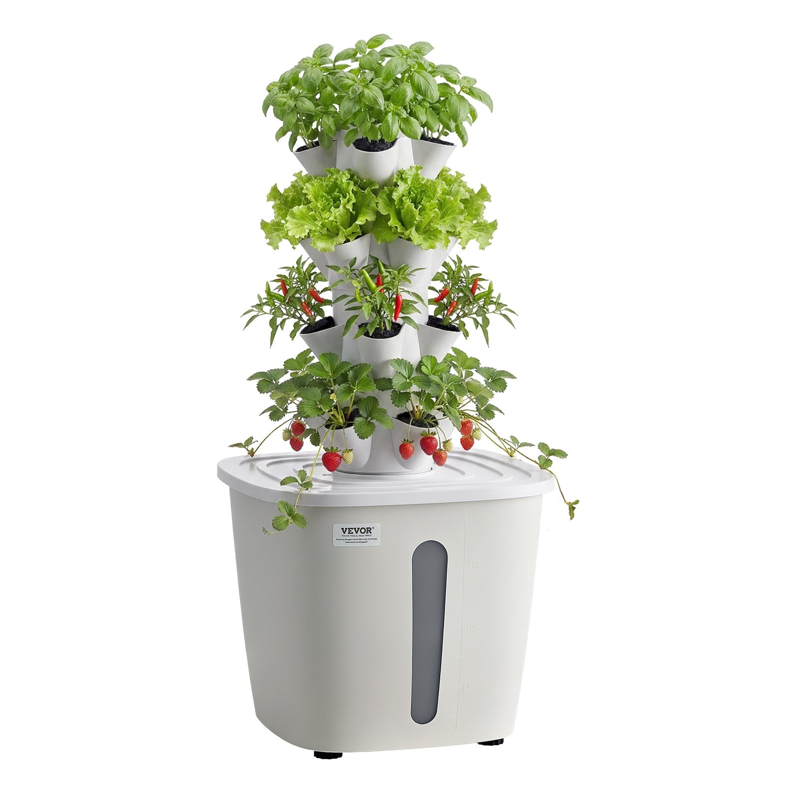 VV1-4C-US 20-Pod Hydroponic Tower Garden Kit – 4-Tier Vertical Indoor Growing System with 20L Water Tank & Pump