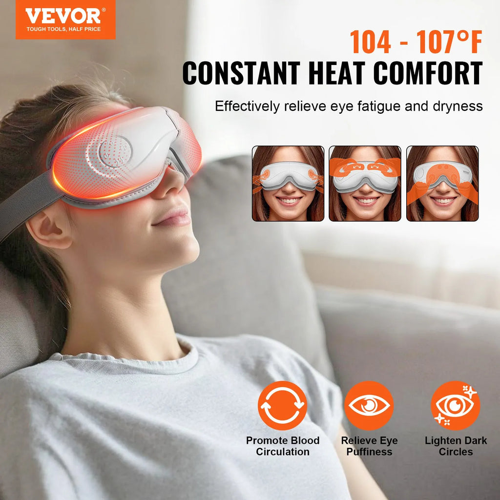 SD-007F Heated Eye Massager with Bluetooth Music – 5 Massage Modes, Foldable, White