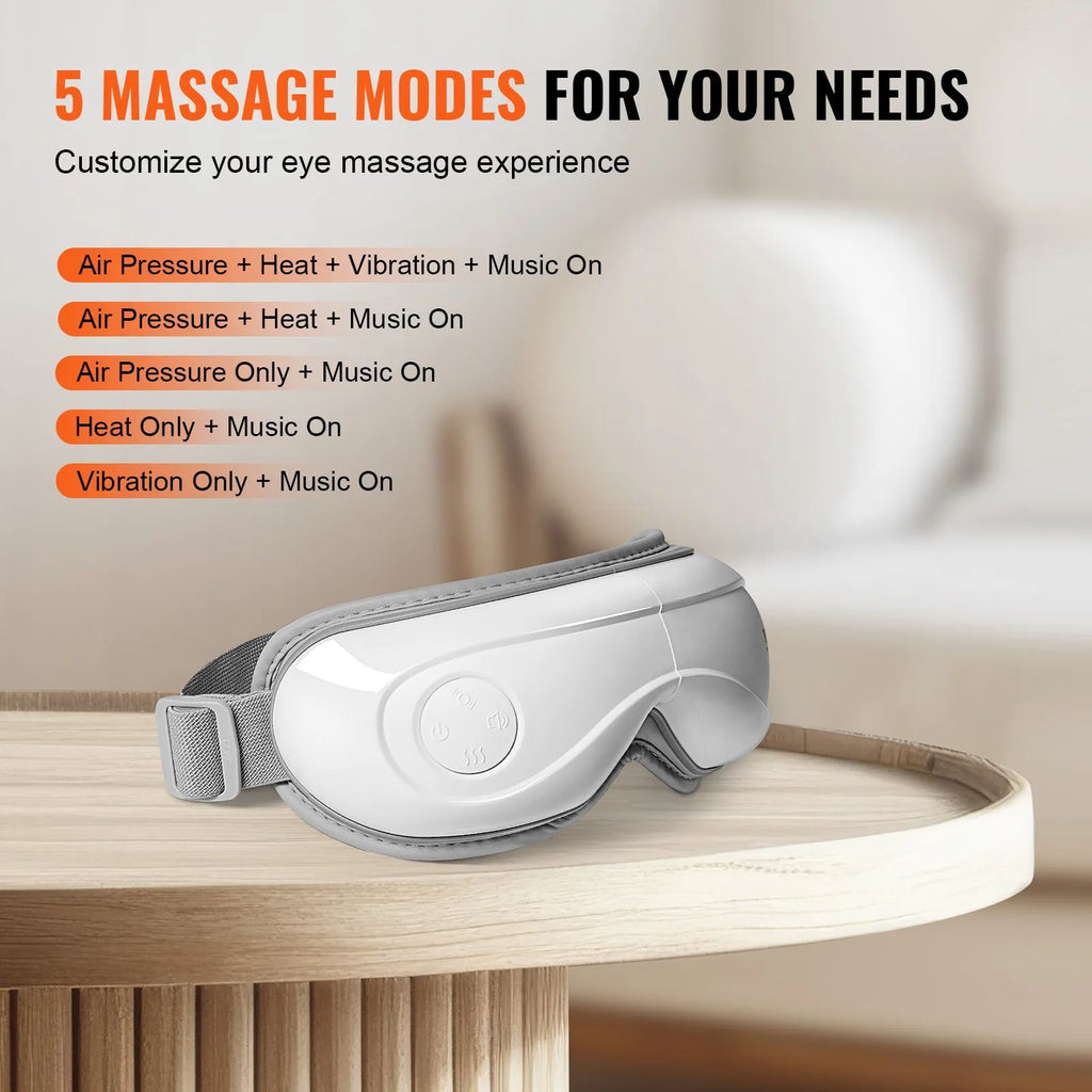 SD-007F Heated Eye Massager with Bluetooth Music – 5 Massage Modes, Foldable, White