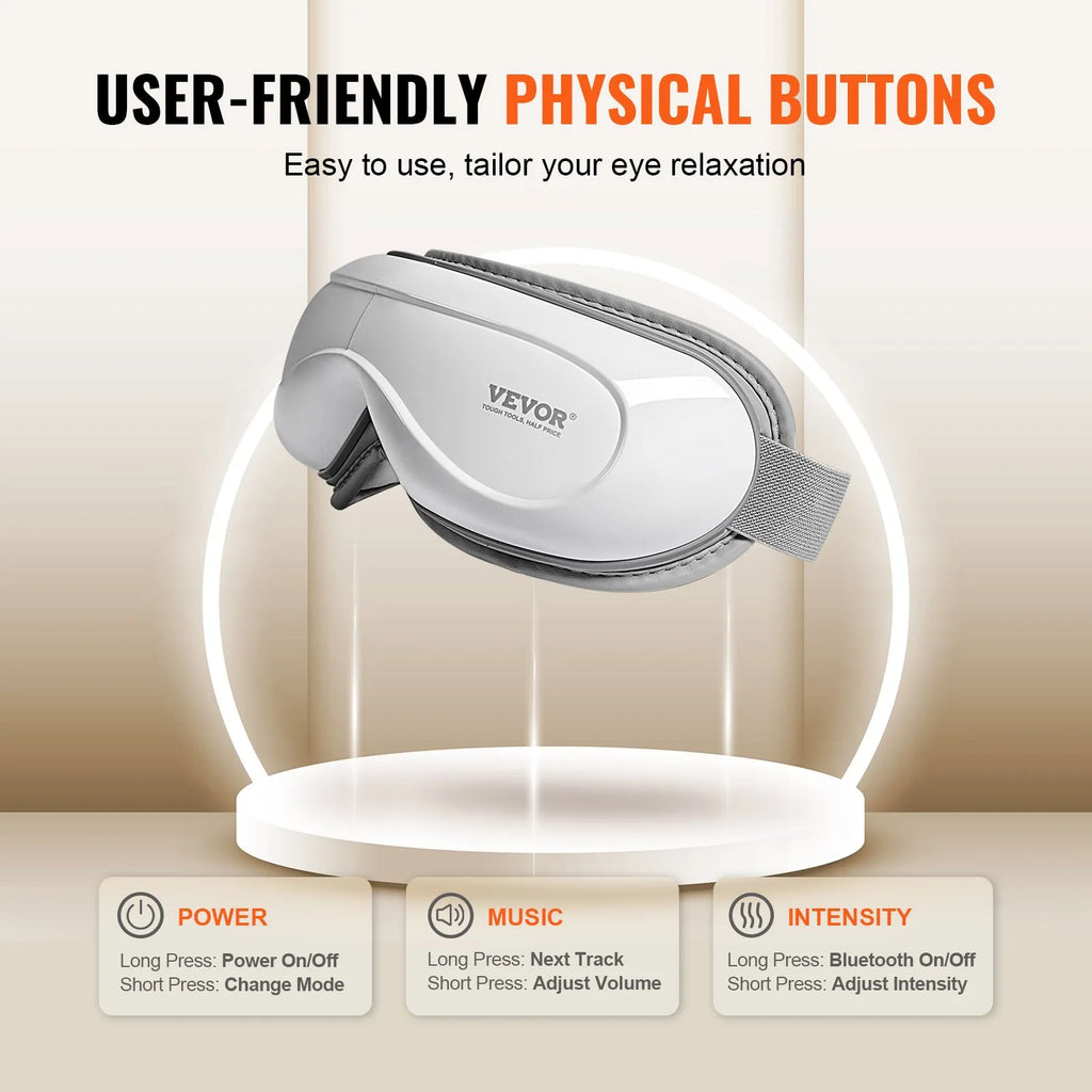 SD-007F Heated Eye Massager with Bluetooth Music – 5 Massage Modes, Foldable, White
