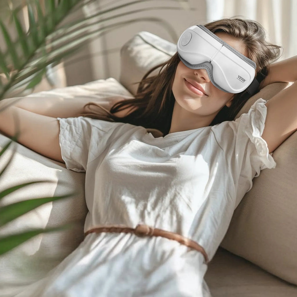 SD-007F Heated Eye Massager with Bluetooth Music – 5 Massage Modes, Foldable, White