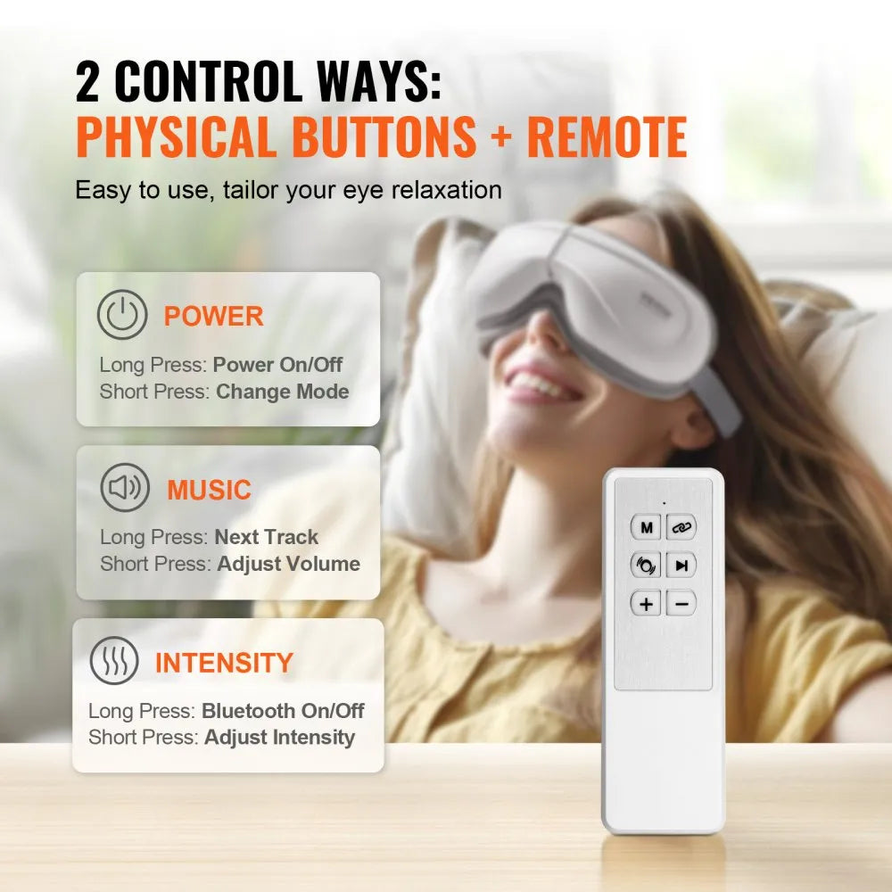 SDR-007F Heated Eye Massager with Heat, Remote & Bluetooth Music – 5 Massage Modes