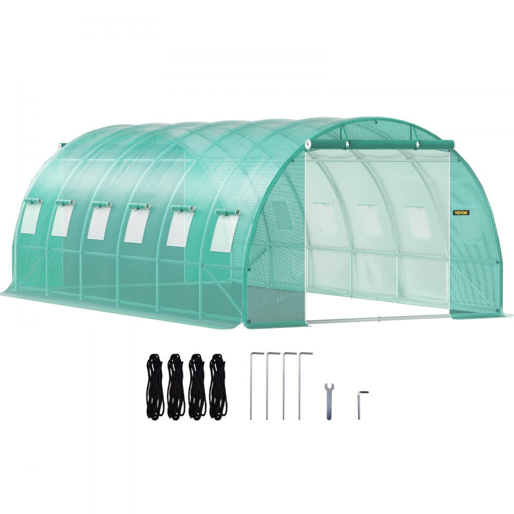 VV-TG-12107GREEN 20 x 10 x 7 ft Walk-in Tunnel Greenhouse with Galvanized Steel Frame, 12 Mesh Windows & 2 Zippered Doors – Green