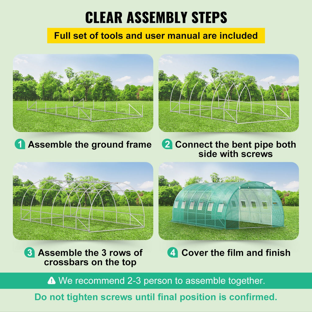 VV-TG-12107GREEN 20 x 10 x 7 ft Walk-in Tunnel Greenhouse with Galvanized Steel Frame, 12 Mesh Windows & 2 Zippered Doors – Green