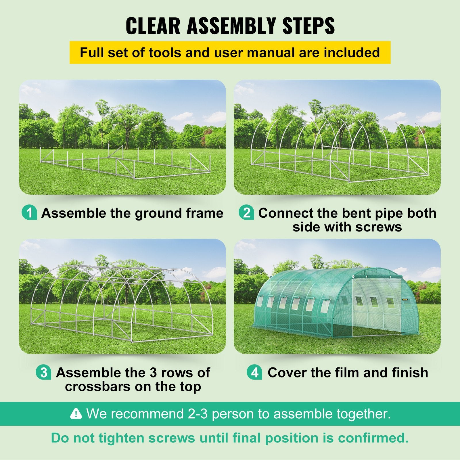 VV-TG-12107GREEN 20 x 10 x 7 ft Walk-in Tunnel Greenhouse with Galvanized Steel Frame, 12 Mesh Windows & 2 Zippered Doors – Green