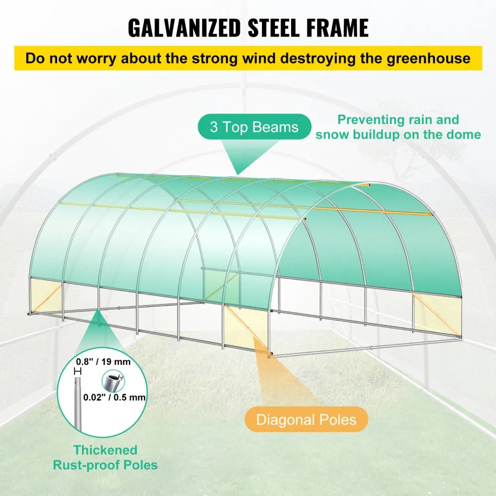 VV-TG-12107WHITE 20 x 10 x 7 ft Walk-in Tunnel Greenhouse with Galvanized Steel Frame, 12 Mesh Windows & 2 Zippered Doors - White