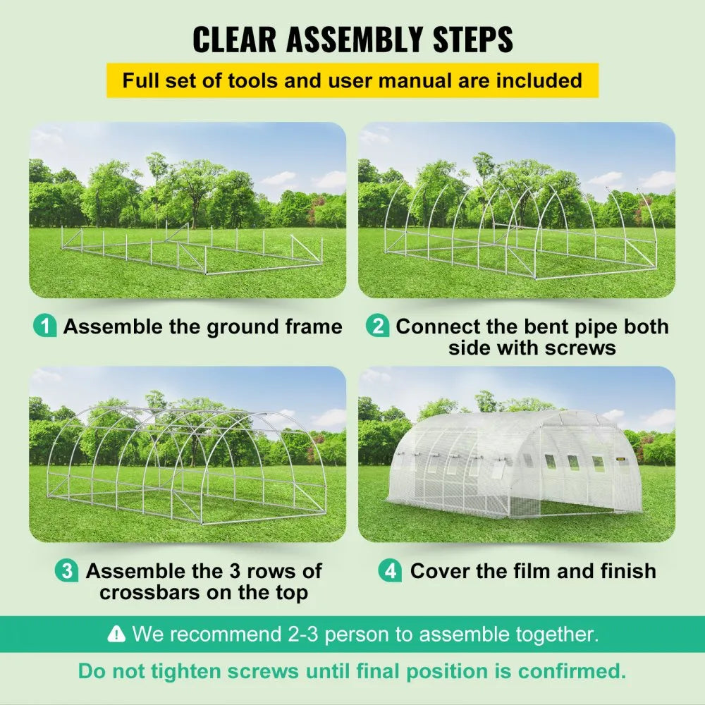 VV-TG-12107WHITE 20 x 10 x 7 ft Walk-in Tunnel Greenhouse with Galvanized Steel Frame, 12 Mesh Windows & 2 Zippered Doors - White