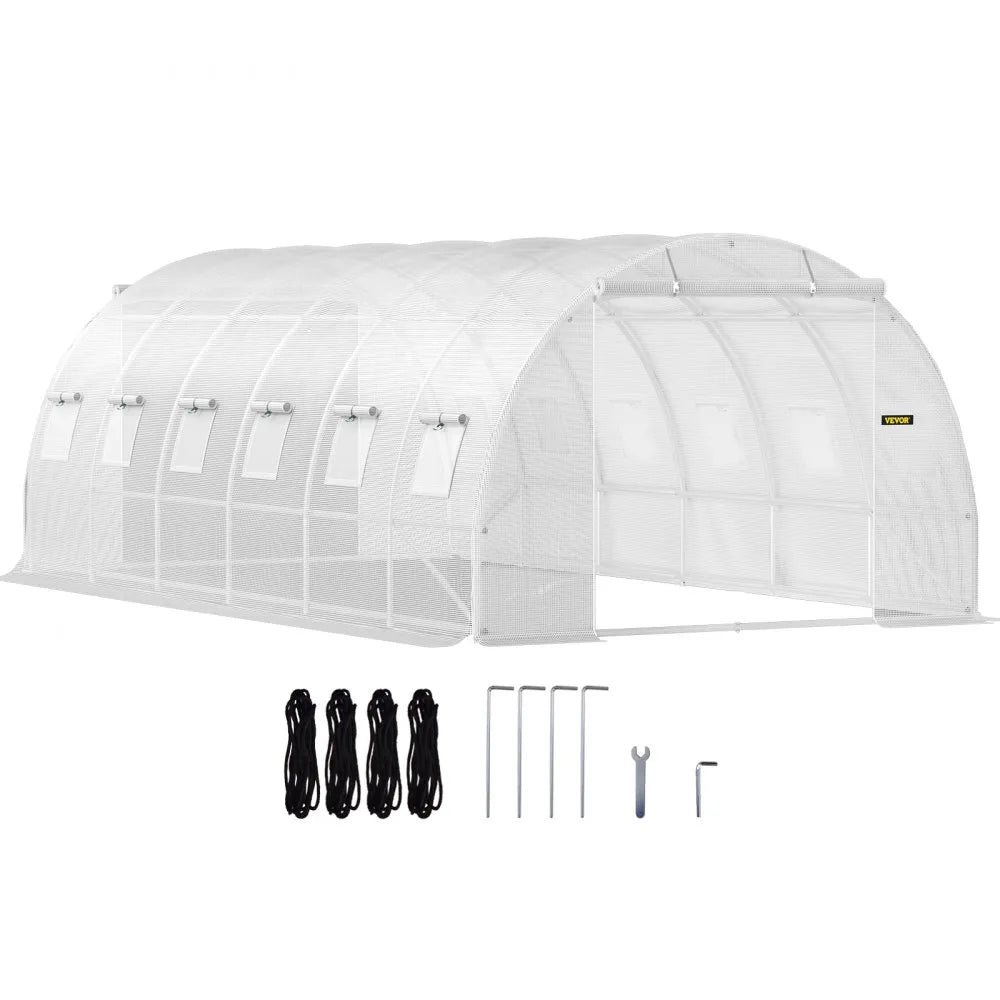 VV-TG-12107WHITE 20 x 10 x 7 ft Walk-in Tunnel Greenhouse with Galvanized Steel Frame, 12 Mesh Windows & 2 Zippered Doors - White