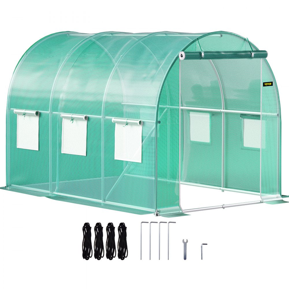 VV-TG-1077GREEN Walk-in Tunnel Greenhouse 9.8 x 6.6 x 6.6 ft, Portable PE Greenhouse with Galvanized Steel Frame, 6 Mesh Windows & Zippered Door, Green