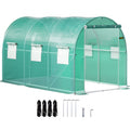 VV-TG-1577GREEN 12 x 7 x 7 ft Walk-In Tunnel Greenhouse with Galvanized Steel Frame, PE Cover, 6 Mesh Windows & Zippered Door - Green