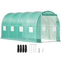 15 ft Walk-in Tunnel Greenhouse with Galvanized Steel Frame, 8 Mesh Windows & PE Cover, Green