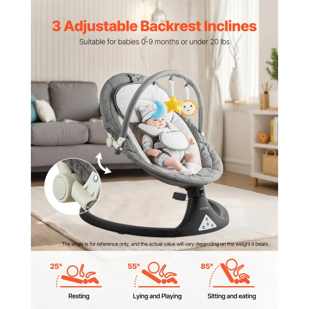BB005K 5-Speed Portable Baby Swing with Remote Control, Bluetooth, 3 Recline Positions & Toy Bar for Newborns (0–9 Months, Up to 20 lbs)