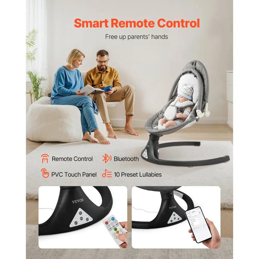 BB005K 5-Speed Portable Baby Swing with Remote Control, Bluetooth, 3 Recline Positions & Toy Bar for Newborns (0–9 Months, Up to 20 lbs)