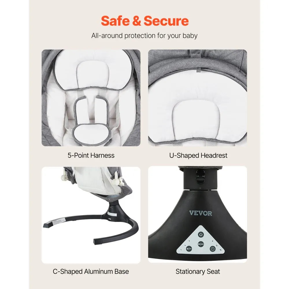 BB005K 5-Speed Portable Baby Swing with Remote Control, Bluetooth, 3 Recline Positions & Toy Bar for Newborns (0–9 Months, Up to 20 lbs)
