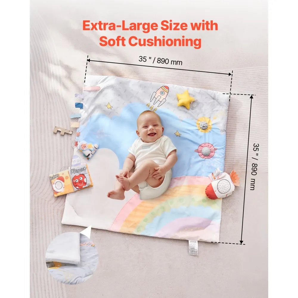 PM1-5 Baby Play Gym Mat with 6 Sensory Toys & Musical Rocket for 0–18 Months
