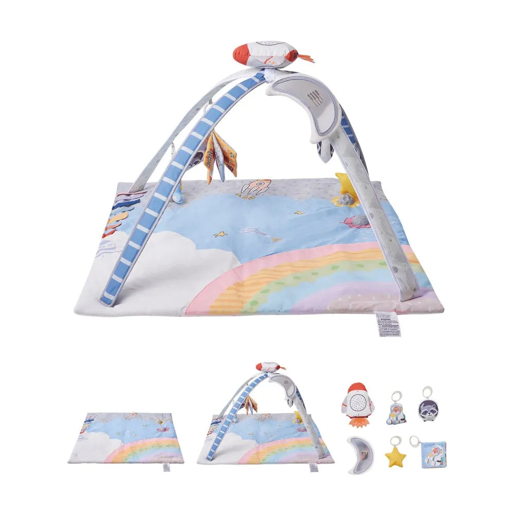 PM1-5 Baby Play Gym Mat with 6 Sensory Toys & Musical Rocket for 0–18 Months