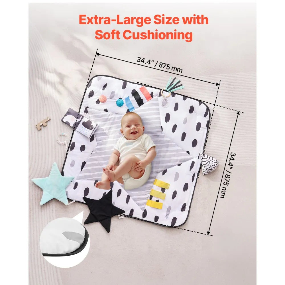 PM1-4 Baby Play Gym Mat with 6 Sensory Toys & 2 Touch Balls, Soft Tummy Time Activity Mat for Newborns (0–18 Months)
