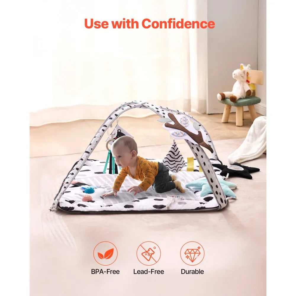 PM1-4 Baby Play Gym Mat with 6 Sensory Toys & 2 Touch Balls, Soft Tummy Time Activity Mat for Newborns (0–18 Months)