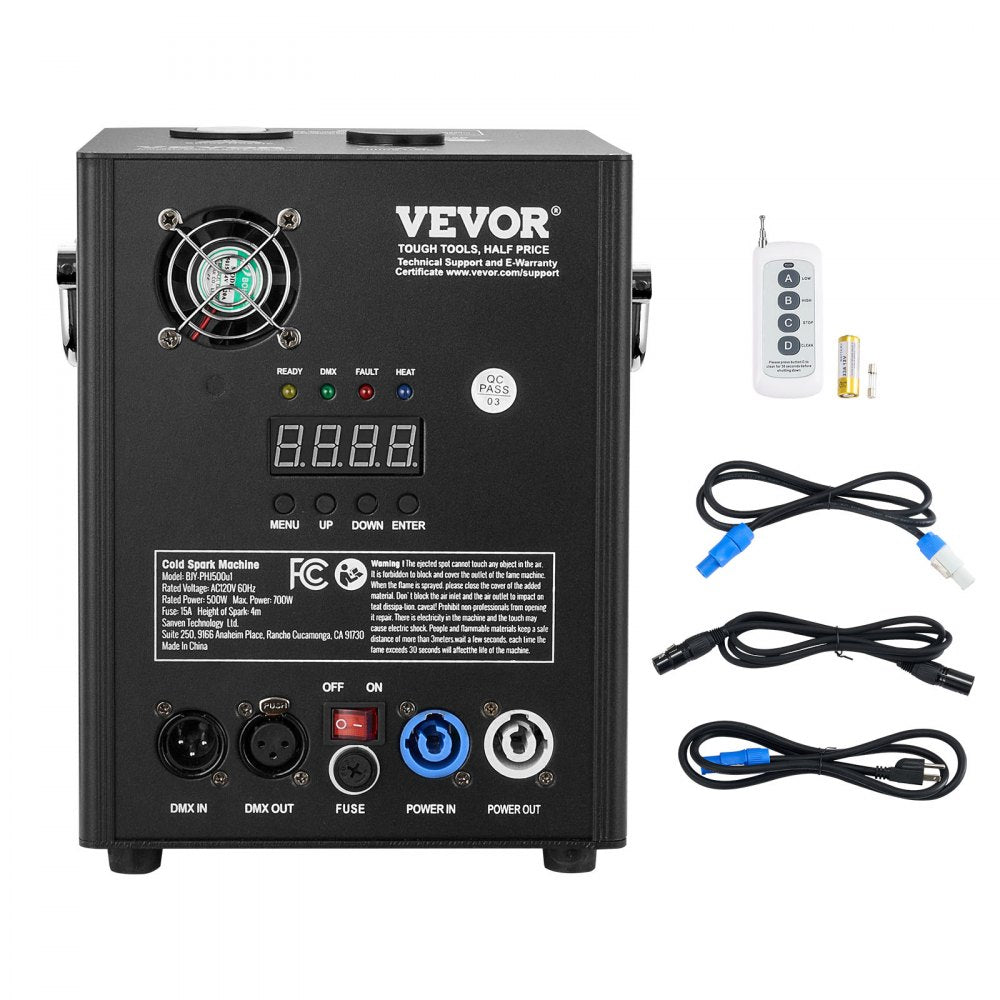 BJY-PHJ500u1 500W Cold Spark Machine with DMX Control, Adjustable 6.6-13 ft Spark Height, Portable for Weddings, DJs & Events