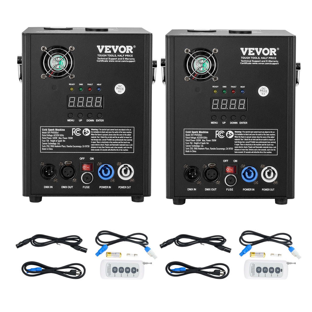 BJY-PHJ500u1 2-Pack 500W Cold Spark Machine Kit with DMX Control, Adjustable 6.6-13ft Height, LED Display for DJ Wedding Party Stage Events