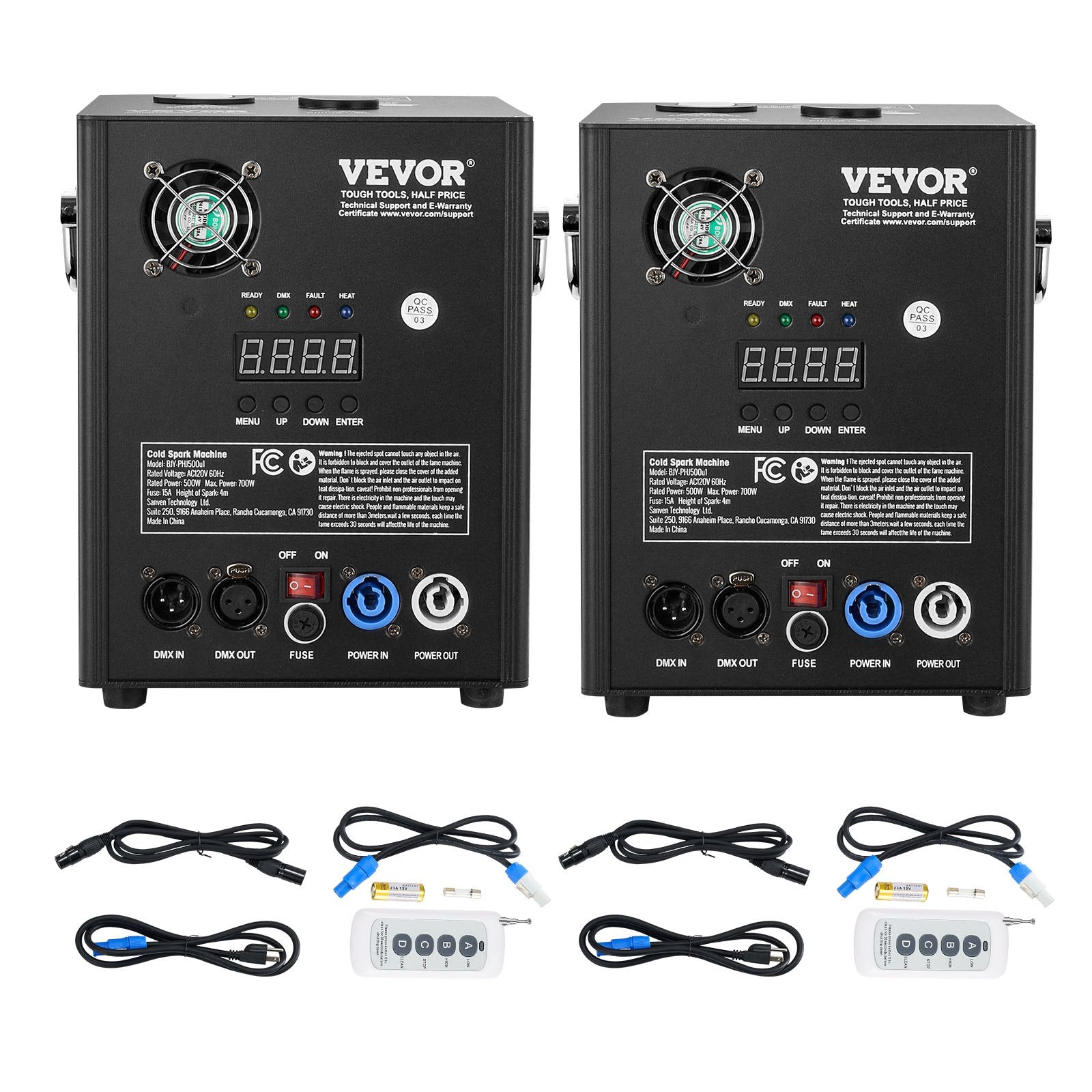 BJY-PHJ500u1 2-Pack 500W Cold Spark Machine Kit with DMX Control, Adjustable 6.6-13ft Height, LED Display for DJ Wedding Party Stage Events