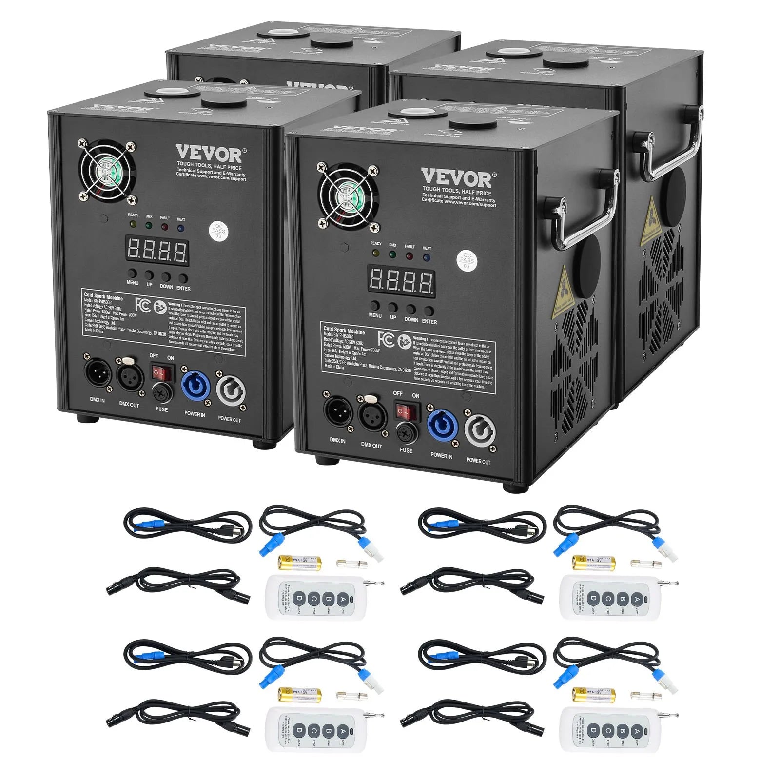 BJY-PHJ500u1 4-Pack 500W Cold Spark Machine Kit with DMX Control, Adjustable 6.6-13ft Spark Effects for Weddings, DJ & Stage Events