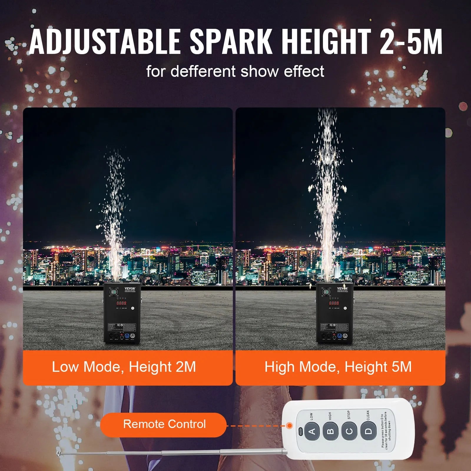 BJY-PHJ700u1 700W Cold Spark Machine with DMX Control, Adjustable 6.6-16.4 ft Spark Height, Portable Stage Fireworks Effect for DJ, Weddings & Events