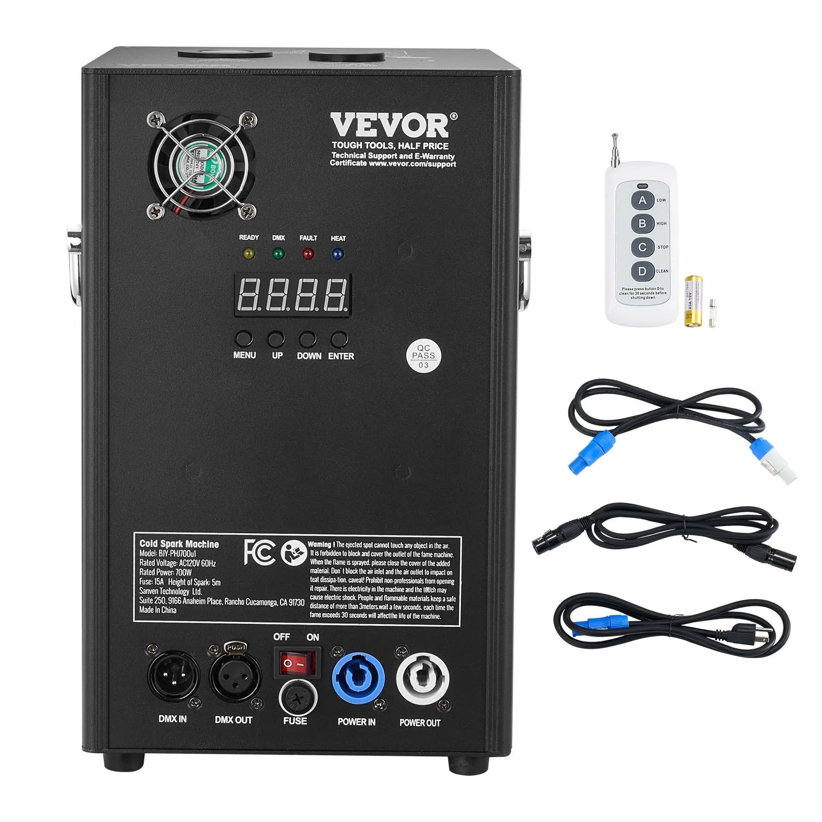 BJY-PHJ700u1 700W Cold Spark Machine with DMX Control, Adjustable 6.6-16.4 ft Spark Height, Portable Stage Fireworks Effect for DJ, Weddings & Events