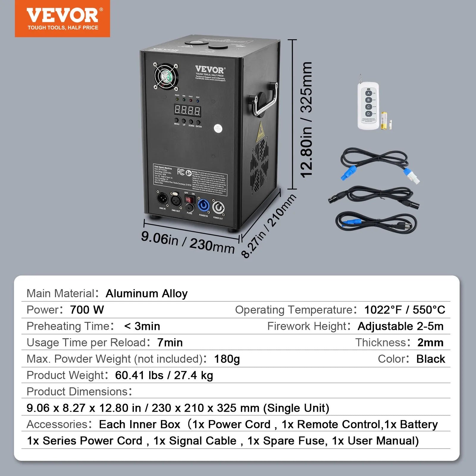BJY-PHJ700u1 4-Pack 700W Cold Spark Machine Set with DMX Control, Adjustable 6.6-16.4ft Spark Height for DJ, Wedding & Stage Events