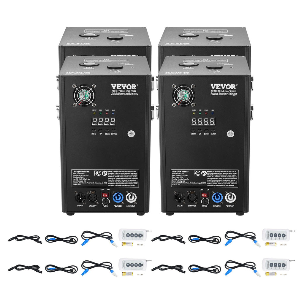 BJY-PHJ700u1 4-Pack 700W Cold Spark Machine Set with DMX Control, Adjustable 6.6-16.4ft Spark Height for DJ, Wedding & Stage Events
