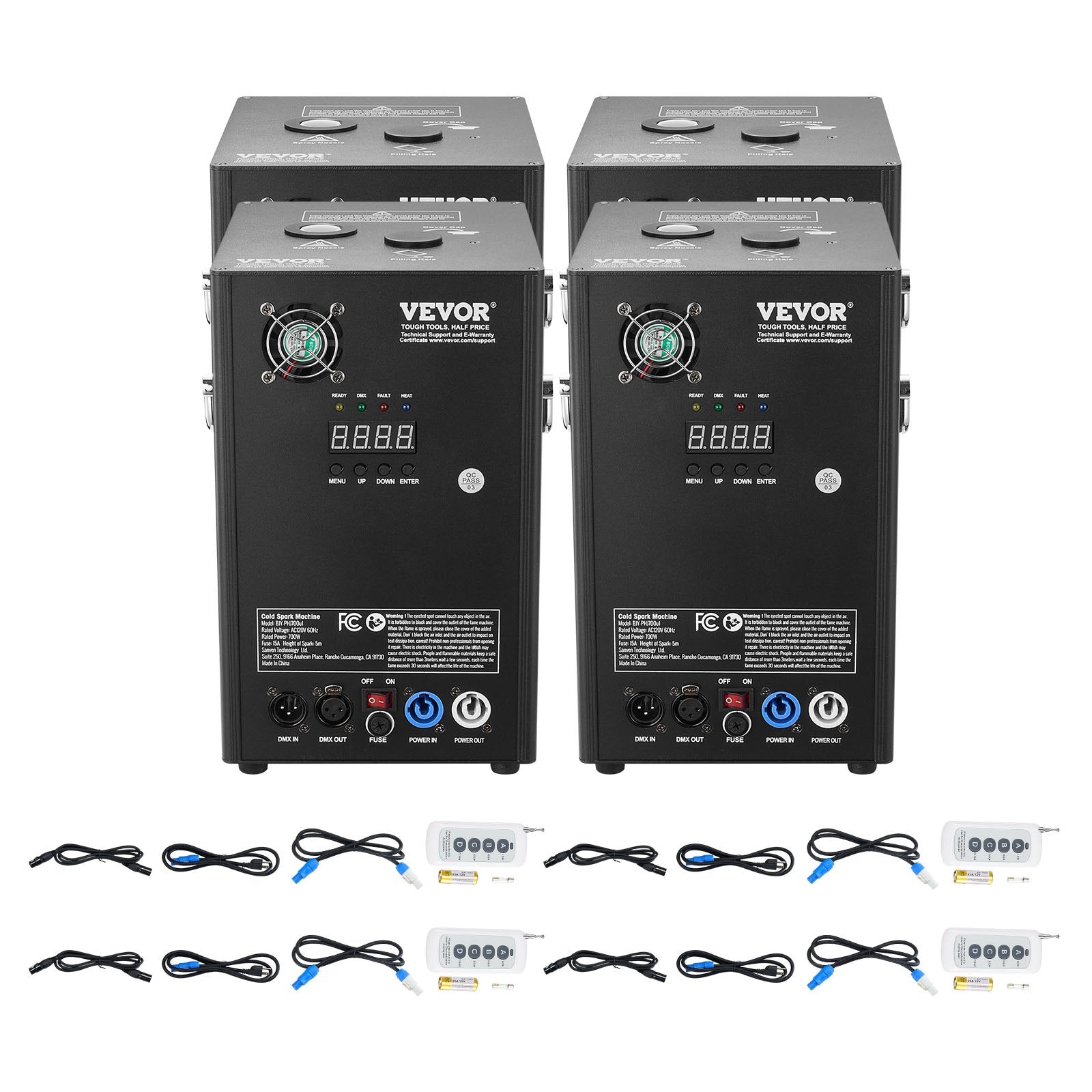 BJY-PHJ700u1 4-Pack 700W Cold Spark Machine Set with DMX Control, Adjustable 6.6-16.4ft Spark Height for DJ, Wedding & Stage Events