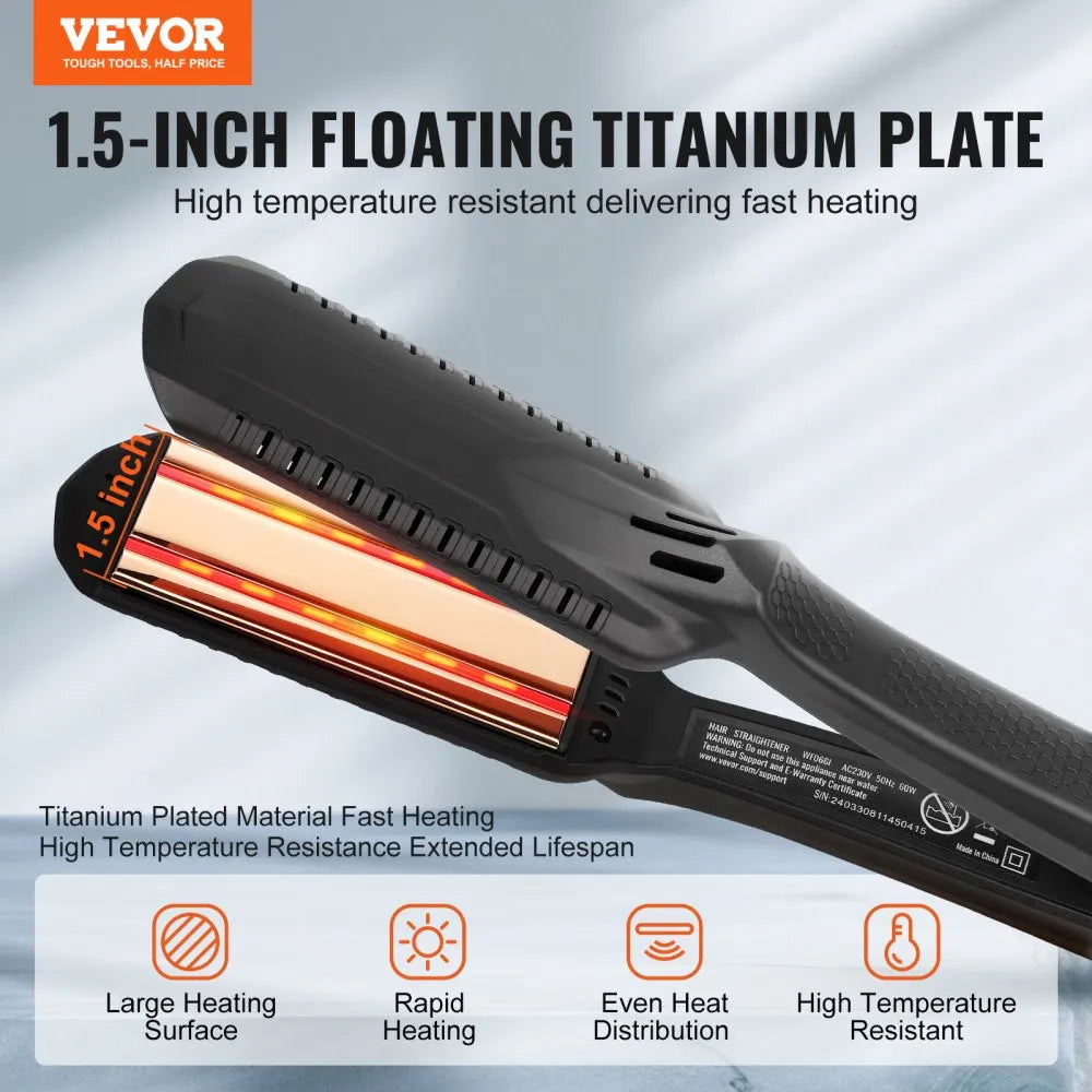 WF066I 1.5" Titanium Hair Straightener Flat Iron with Dual Infrared Heating, LCD Display & 19 Temperature Levels (210°F–450°F)