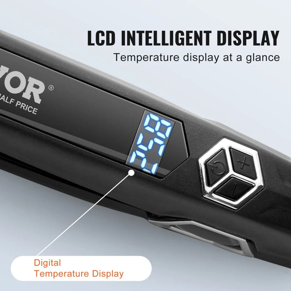 WF066I 1.5" Titanium Hair Straightener Flat Iron with Dual Infrared Heating, LCD Display & 19 Temperature Levels (210°F–450°F)