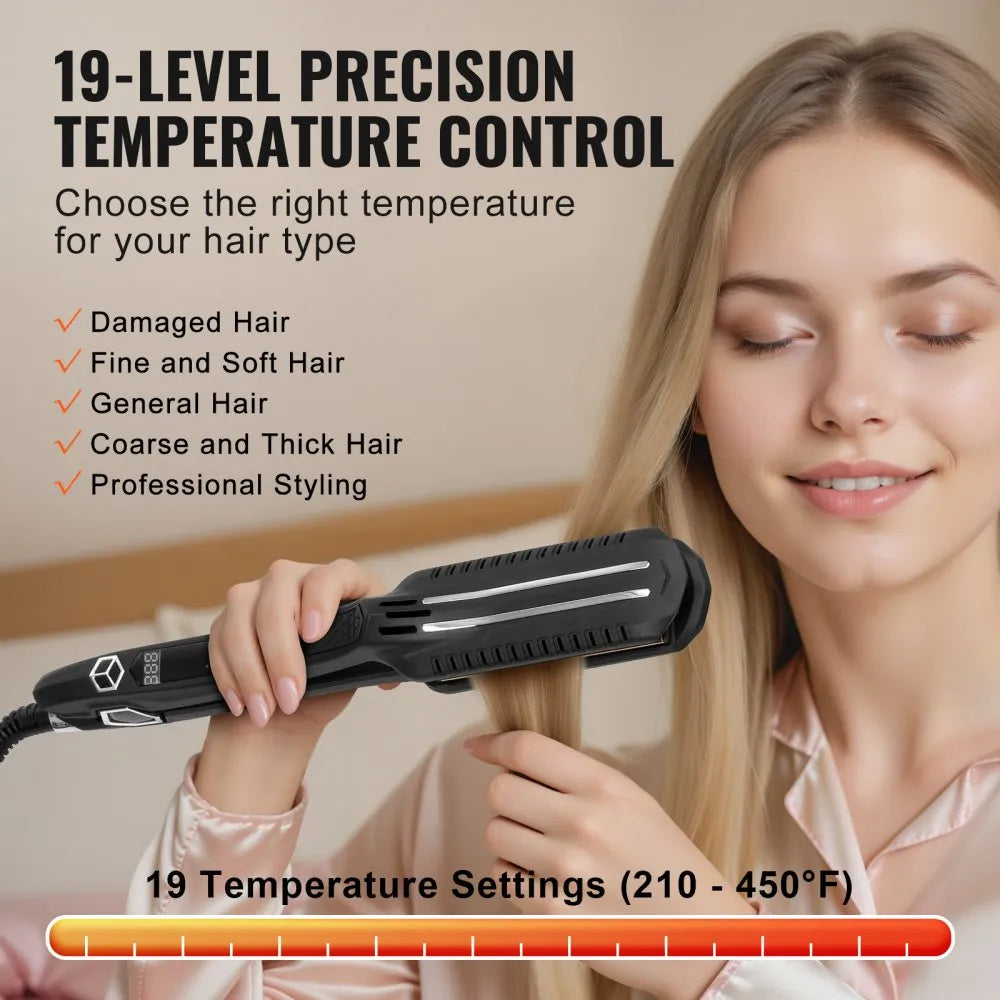 WF066I 1.5" Titanium Hair Straightener Flat Iron with Dual Infrared Heating, LCD Display & 19 Temperature Levels (210°F–450°F)