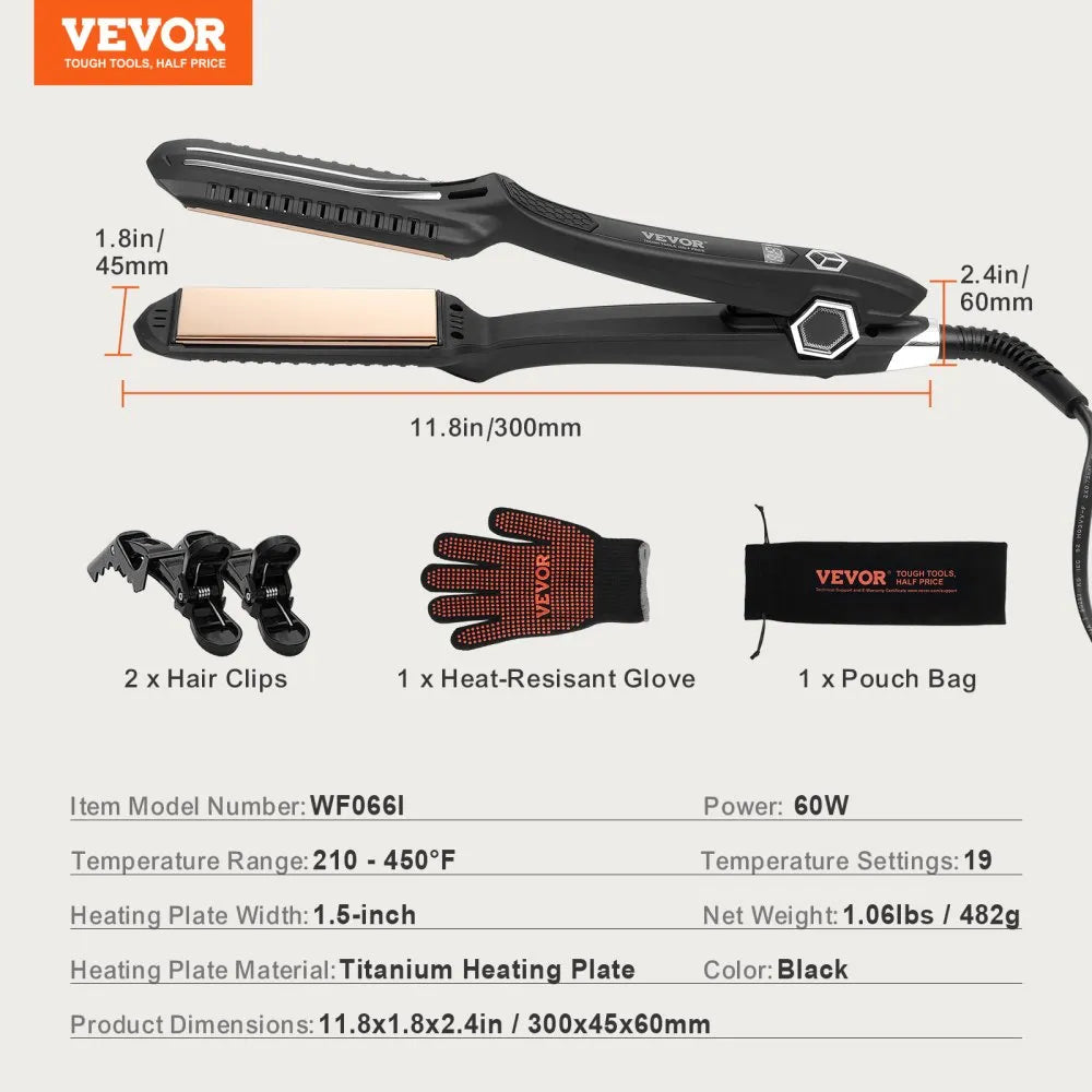 WF066I 1.5" Titanium Hair Straightener Flat Iron with Dual Infrared Heating, LCD Display & 19 Temperature Levels (210°F–450°F)